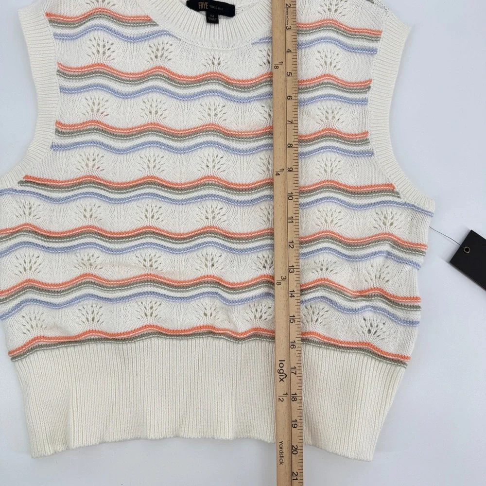 Frye Women Medium Salt Breeze Knit Vest Pointelle Combo‎ Stripe White NWT